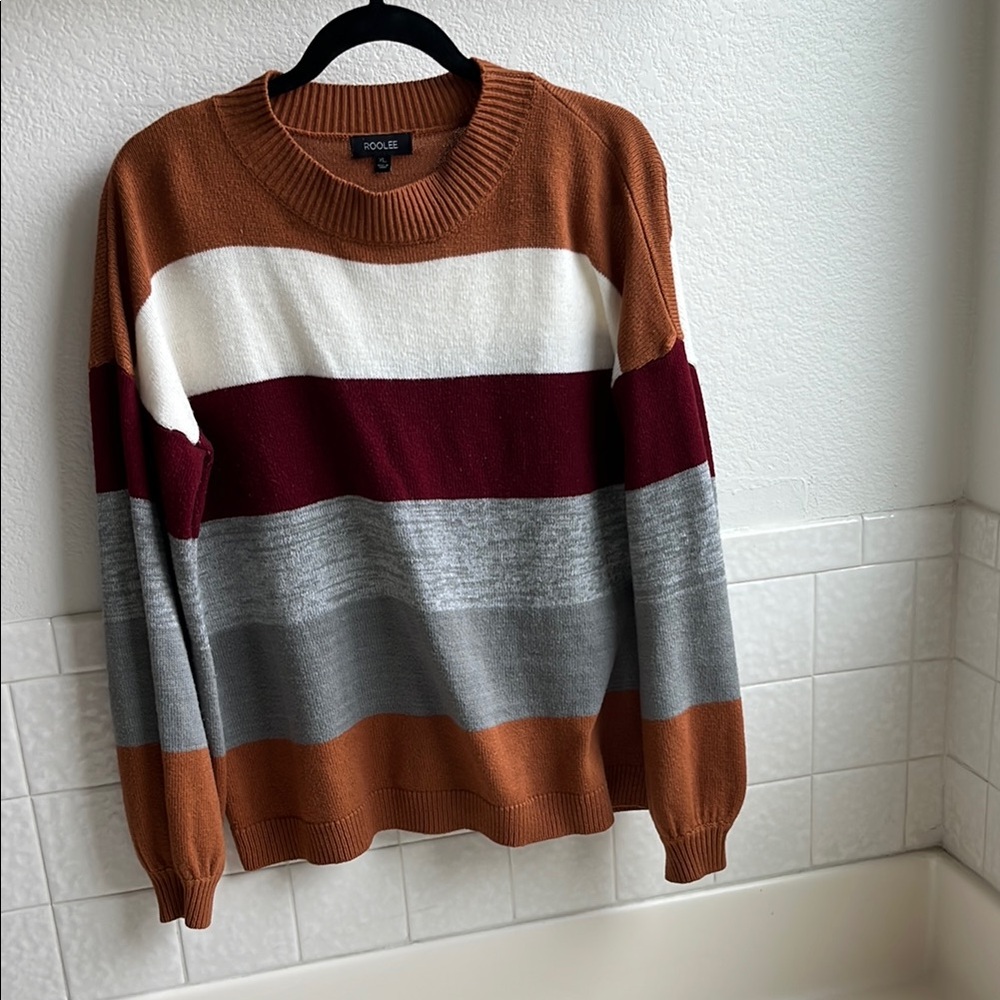 Roolee Brown, White, Maroon, Gray Colorblock Sweater